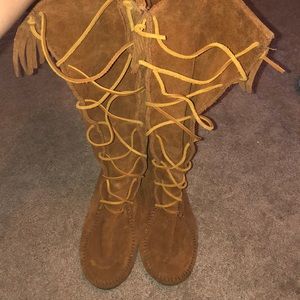 Minnetonka knee high lace front moccasins